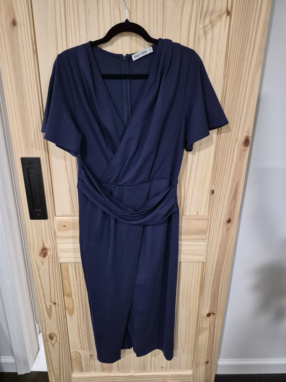 Grace Karin Navy Blue Midi Wrap-Style Dress